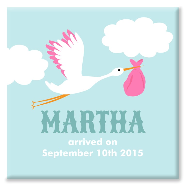 Stork personalised nursery new baby print