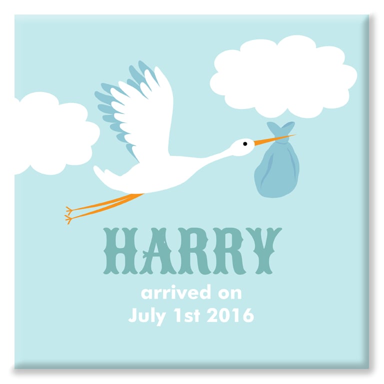 Stork personalised name nursery print