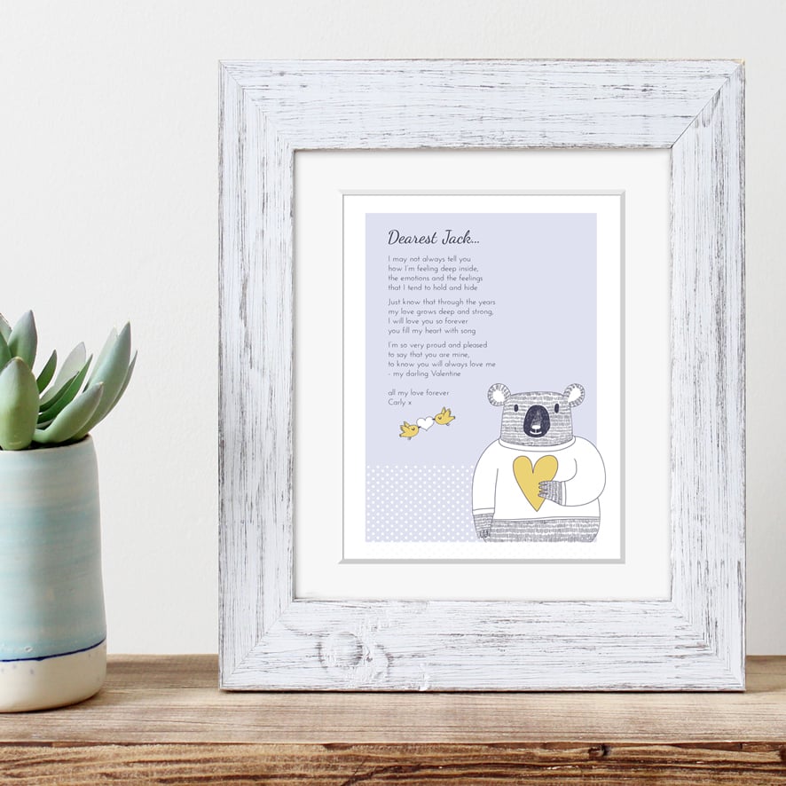 Personalised Poem Art Prints| custom designed love poem print designs. Keep the featured love poem or request your own special wording, poetry or song lyrics. A truly thoughtful and touching romantic gift idea, from PhotoFairytales #personalisedpoem #poemart #poemprint