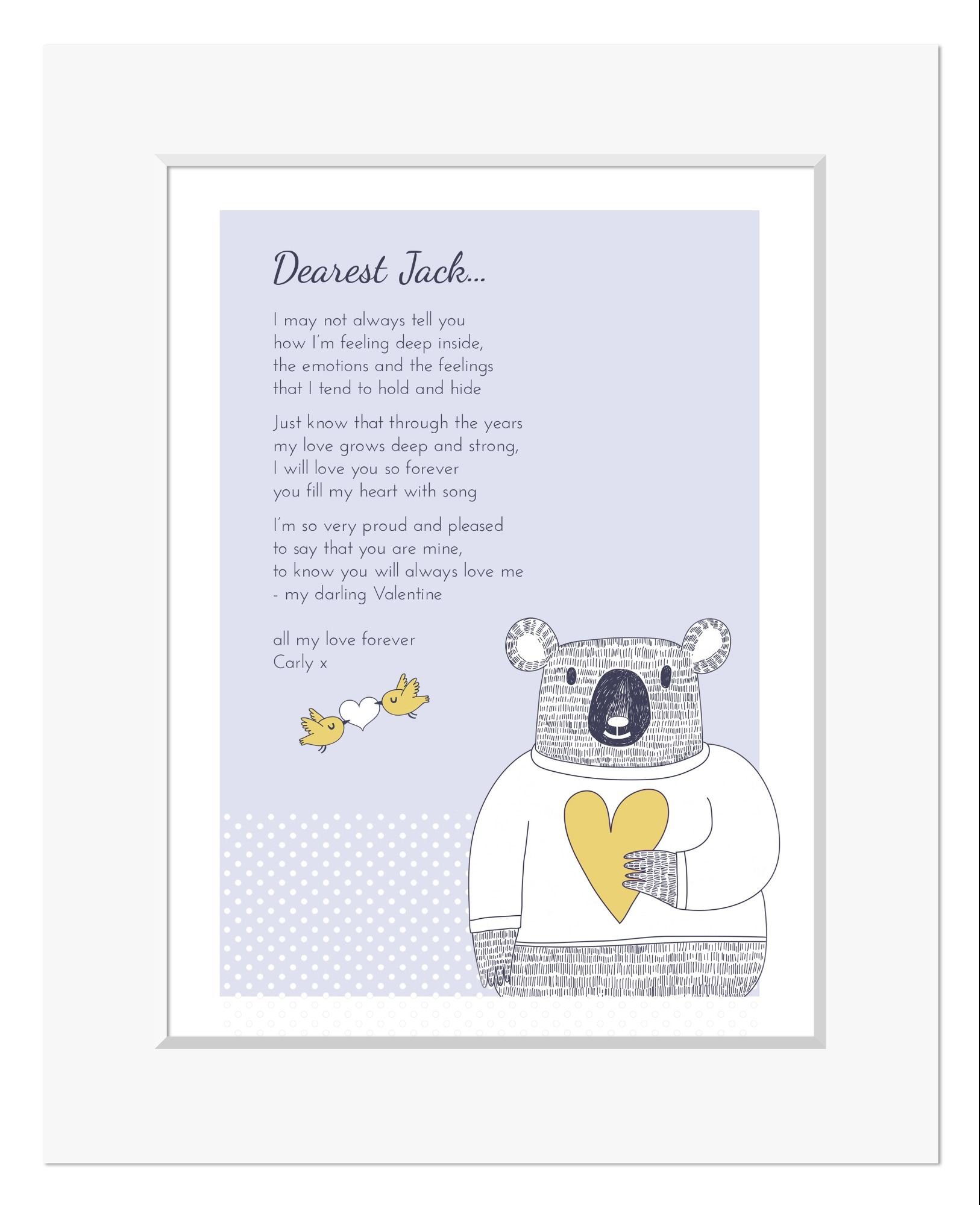 Love Bear personalised love poem print