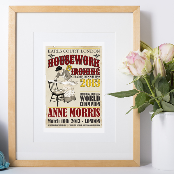 Housework & Ironing Championships Personalised Vintage Print | fun personalised gift for her, guaranteed to raise a smile, from PhotoFairytales