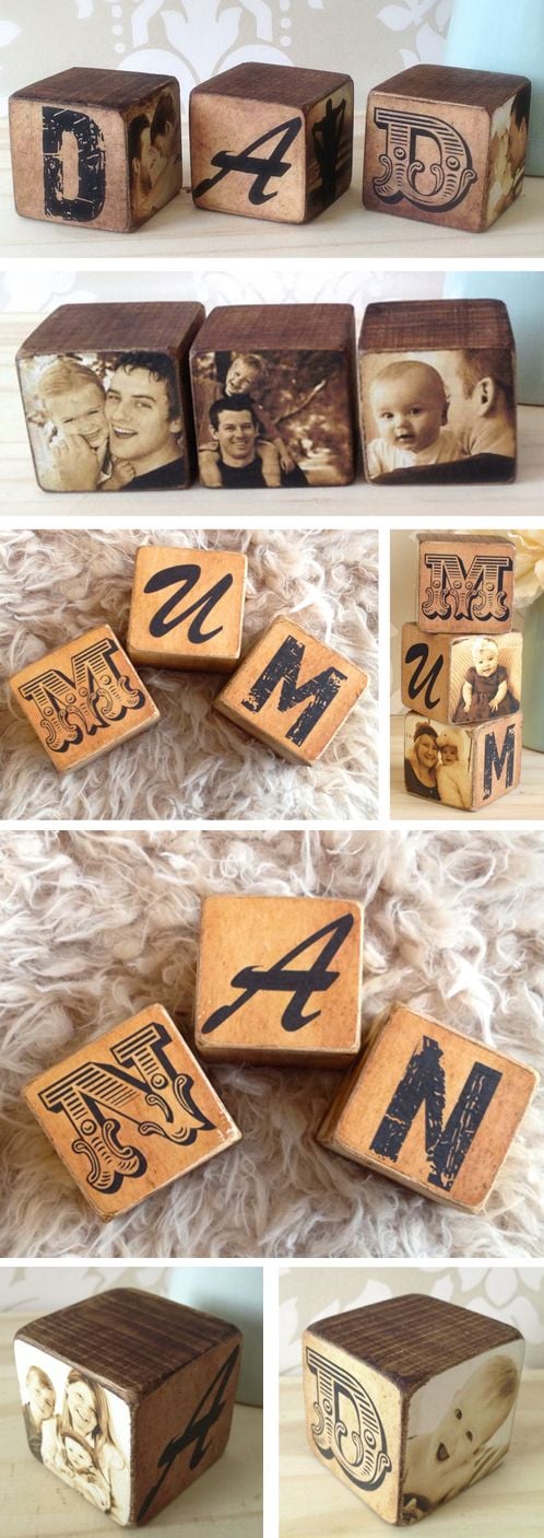 Personalised wooden Mum Dad Nan photo blocks