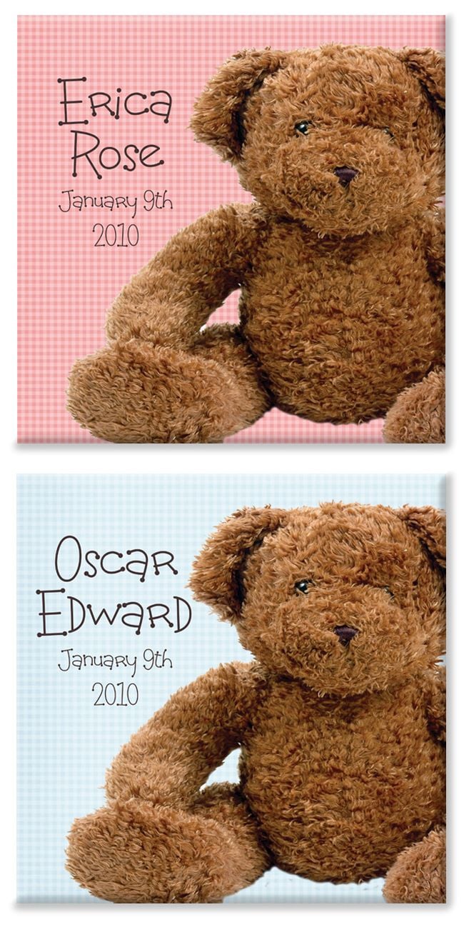 happy Bear personalised new baby canvas print