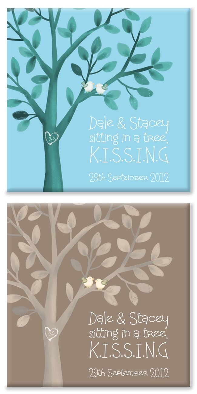 Kissing Birds personalised canvas print pair