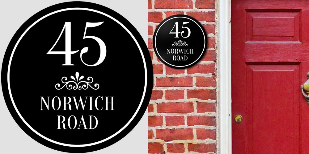 Personalised round acrylic house sign black exterior plaque