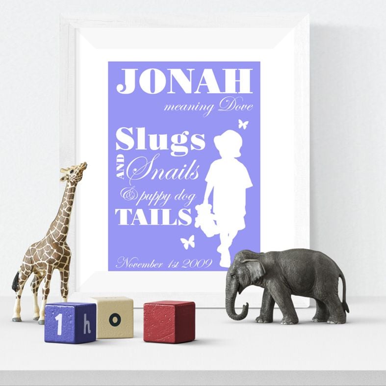 Slugs and Snails personalised name print christening gift