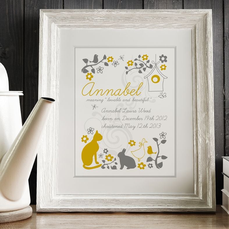 Folk Style personalised meaning of name print yellow grey