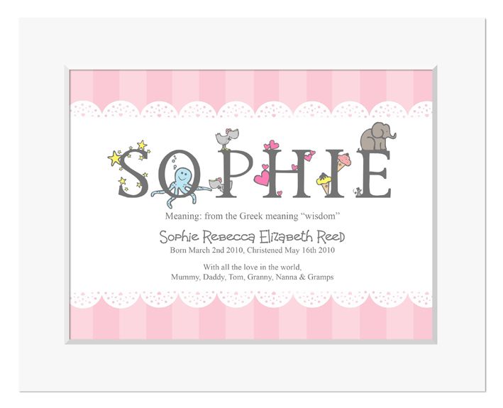 Personalised new baby alphabet print