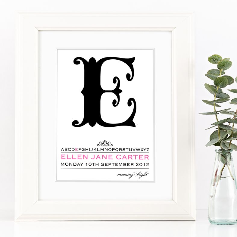 Alpha monochrome baby initial monogram print