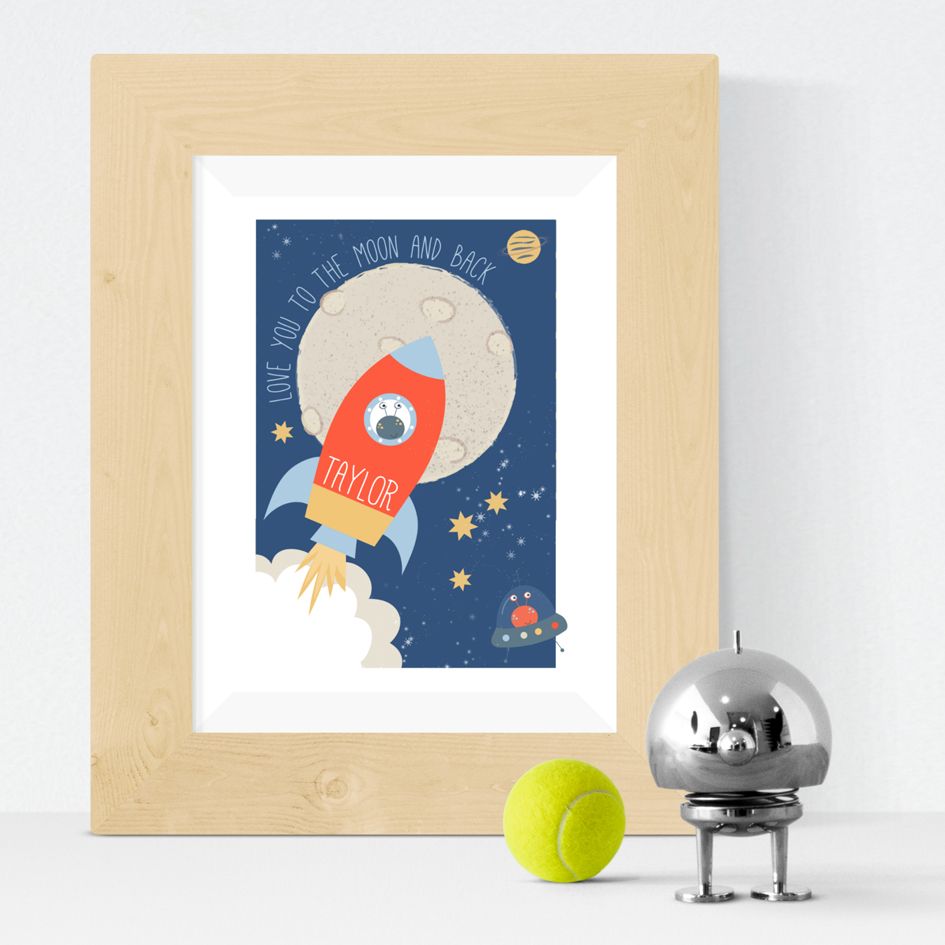 Spaceship personalised name poster print | A delightful range of personalised name prints featuring your baby's name. Lovely #nurserydecor #babygift from PhotoFairytales