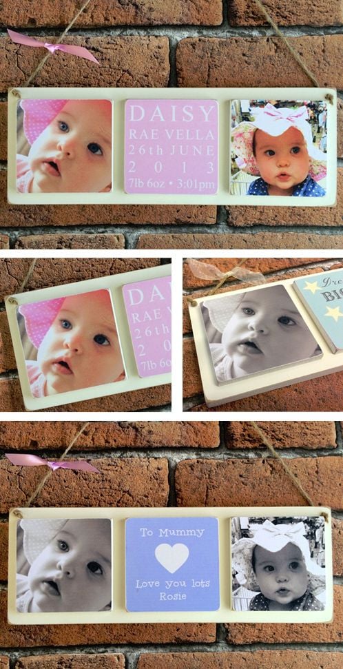 Personalised triple wooden photo plaque