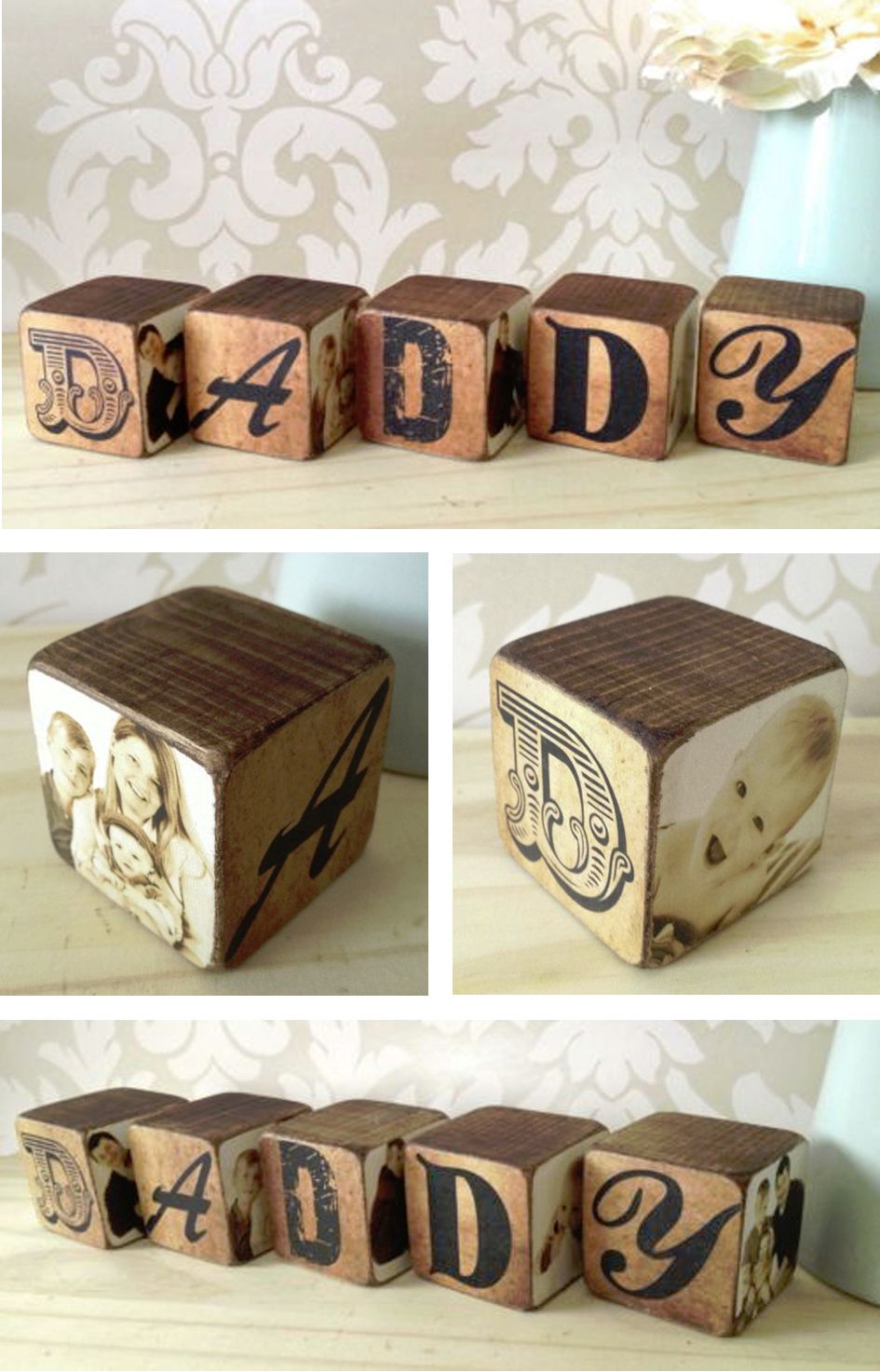Mummy Daddy personalised wooden photo blocks
