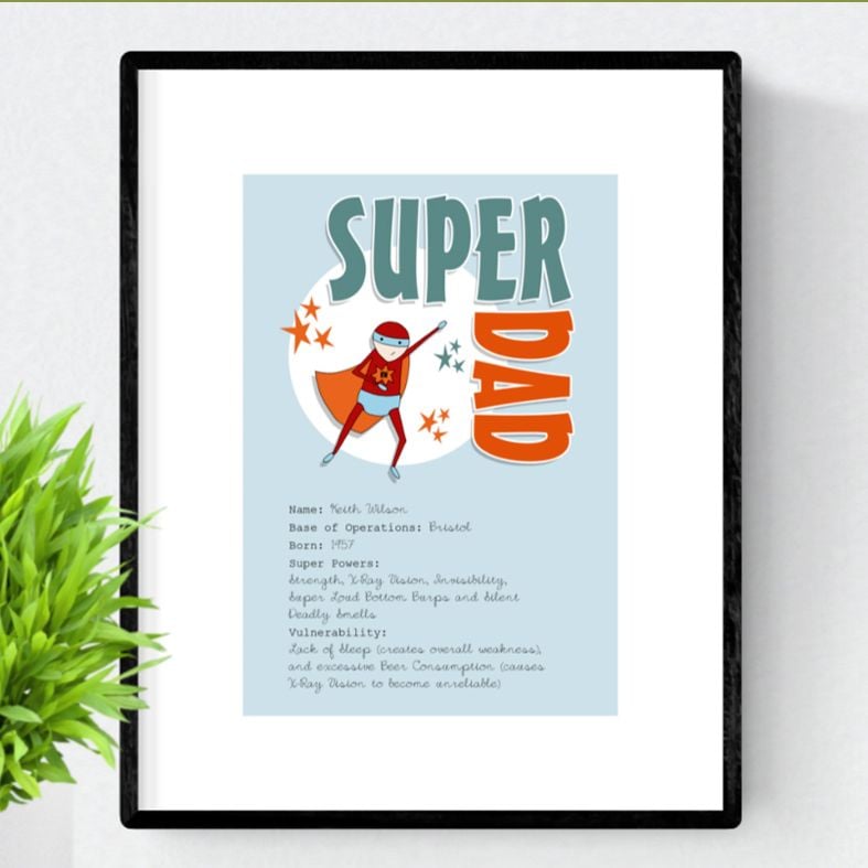 Superhero personalised prints for Mother's Day and Father's Day
