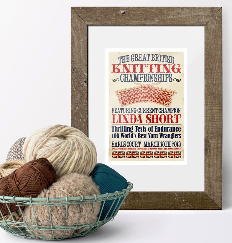 The Great British Knitting Championships Personalised Vintage Print | fun, unique vintage style personalied gift for someone who loves knitting, from PhotoFairytales #knitting #knittinggift