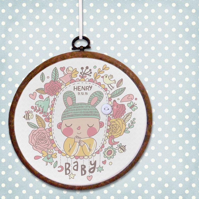 Baby Personalised Embroidery Hoop Nursery Print | Handmade Baby Christening Gift, PhotoFairytales