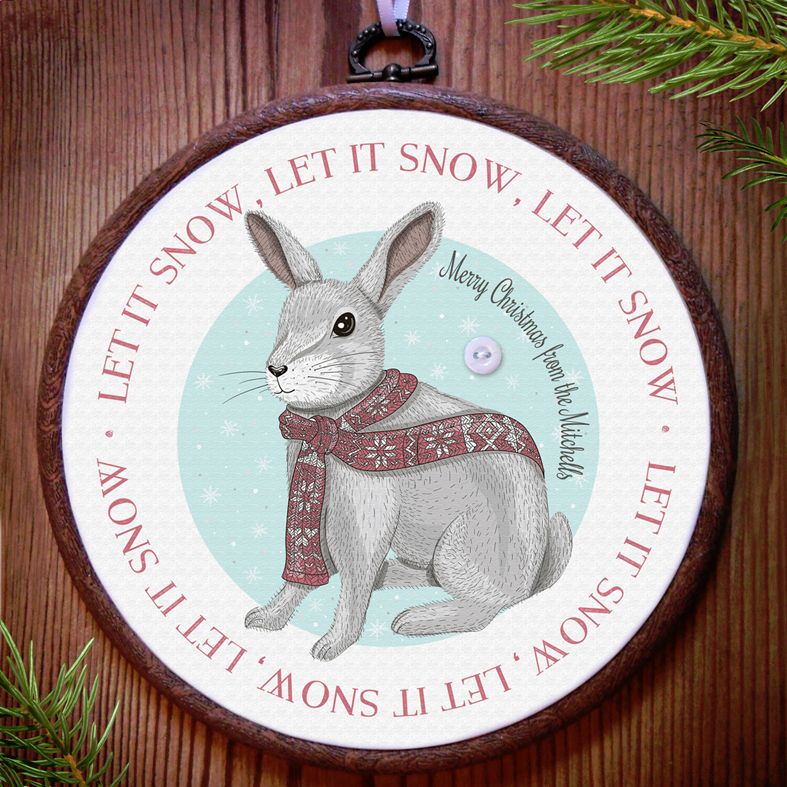 Christmas Rabbit Personalised Embroidery Hoop Print | Handmade Gift, PhotoFairytales
