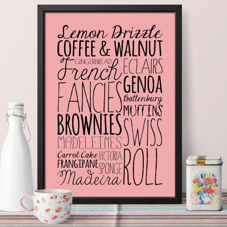 Cake bespoke Word Theme Print | made to order word art prints created in any colour, striking typographic art for your home, from PhotoFairytales