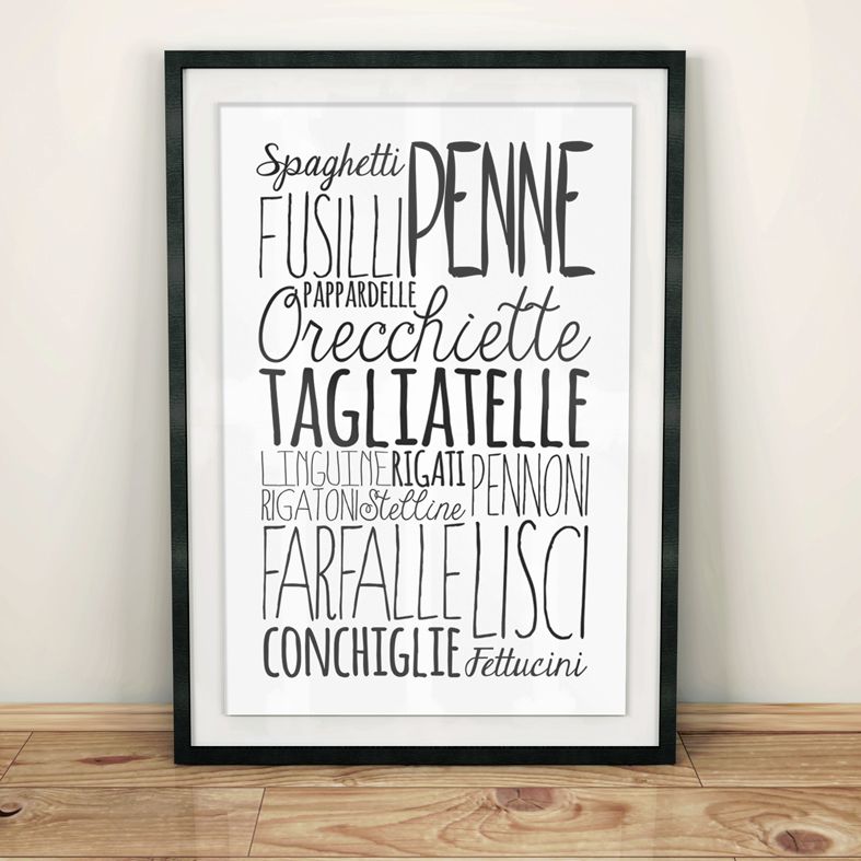 Pasta bespoke Word Theme Print | made to order word art prints created in any colour, striking typographic art for your home, from PhotoFairytales