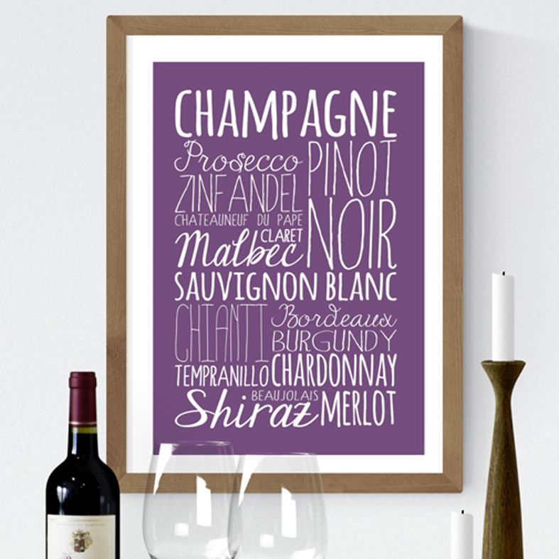 Wine bespoke Word Theme Print | made to order word art prints created in any colour, striking typographic art for your home, from PhotoFairytales