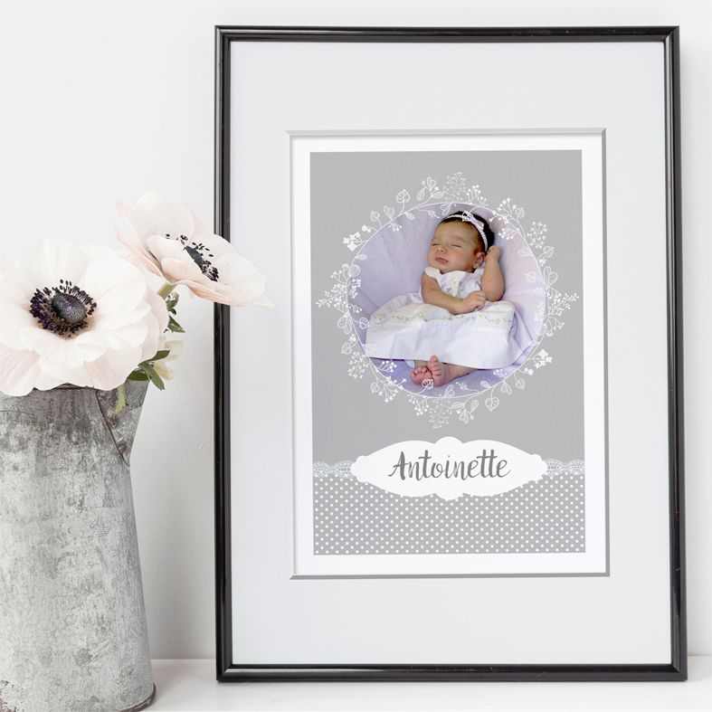 Lace personalised name poster print | A delightful range of personalised name prints featuring your baby's name. Lovely #nurserydecor #babygift from PhotoFairytales