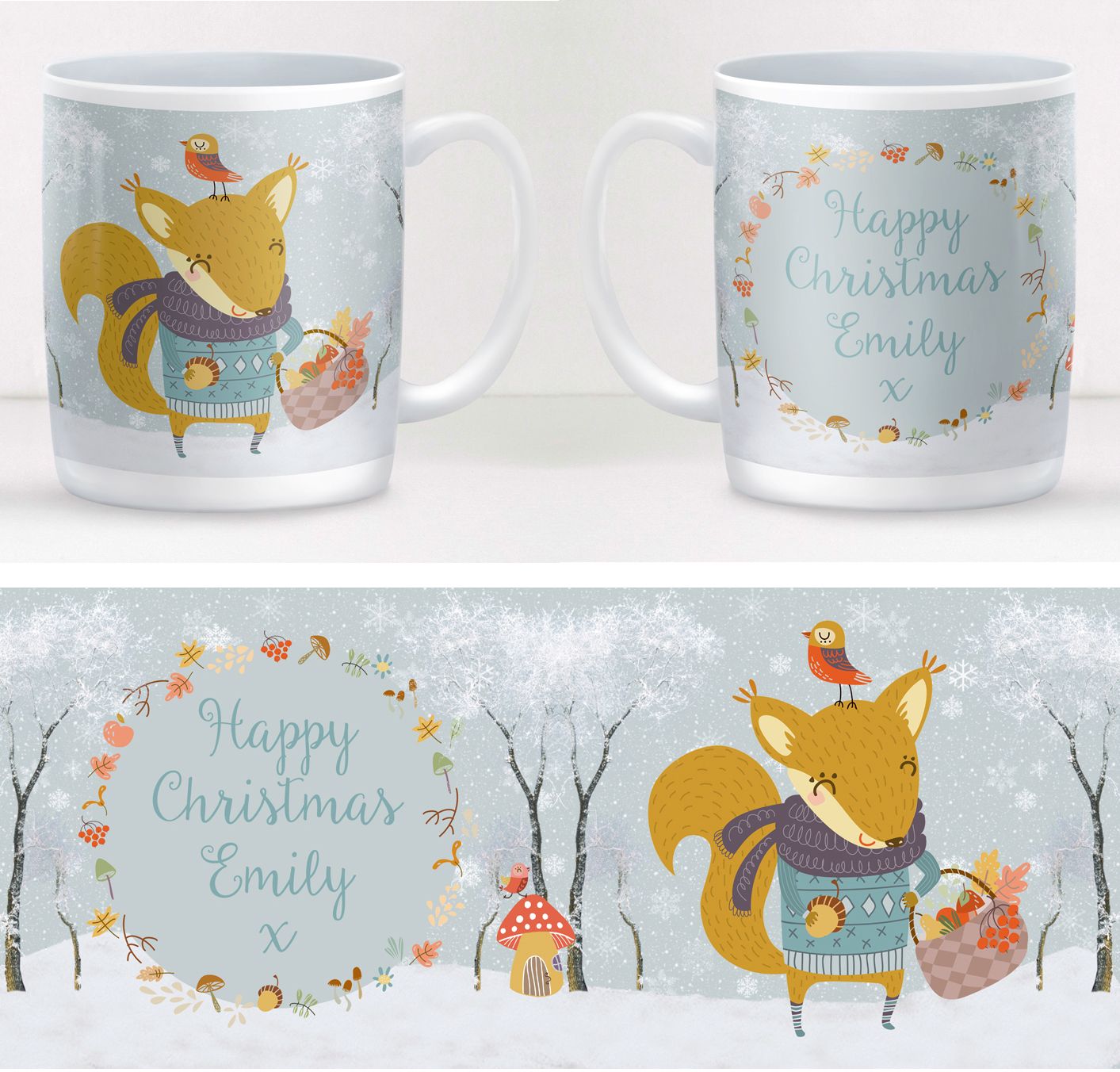 Winter Squirrel personalised Christmas mug