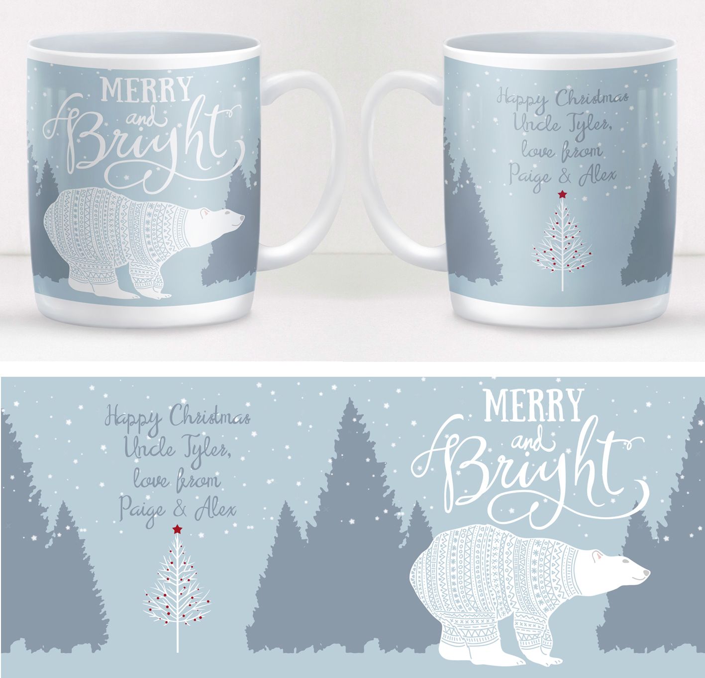 Merry and Bright personalised Christmas winter mug