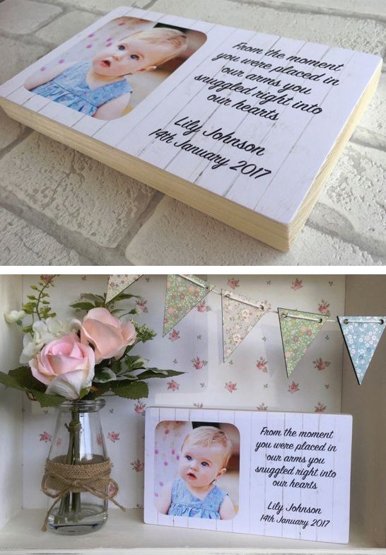 personalised adoption gift handmade wooden photo plaque