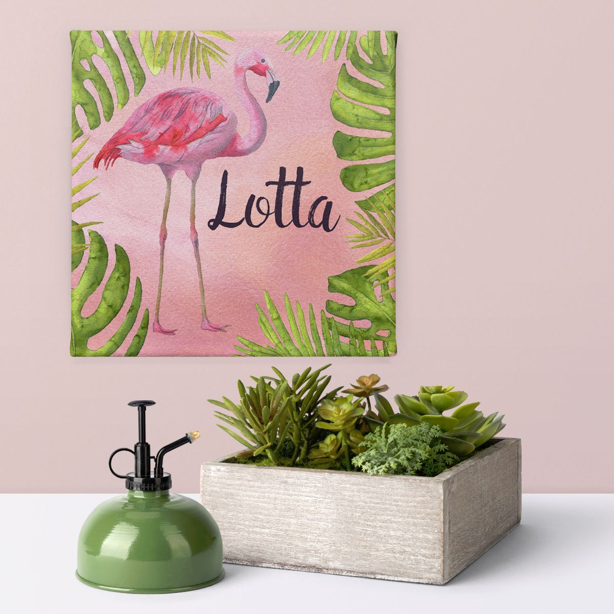 Flamingo tropical personalised canvas print