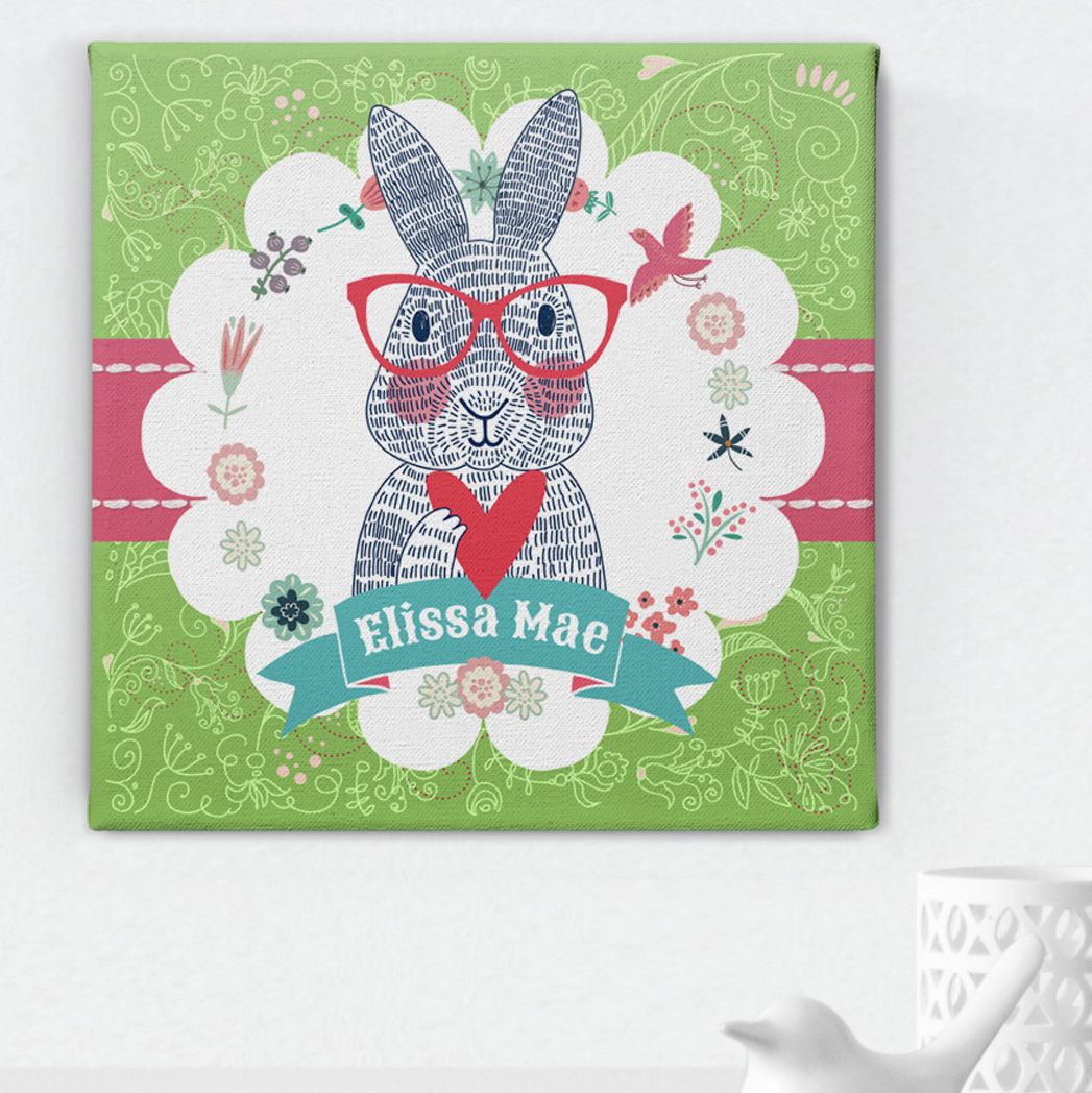 spectacled rabbit personalised canvas print bunny easter