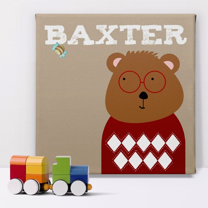 Brown Bear personalised name canvas print