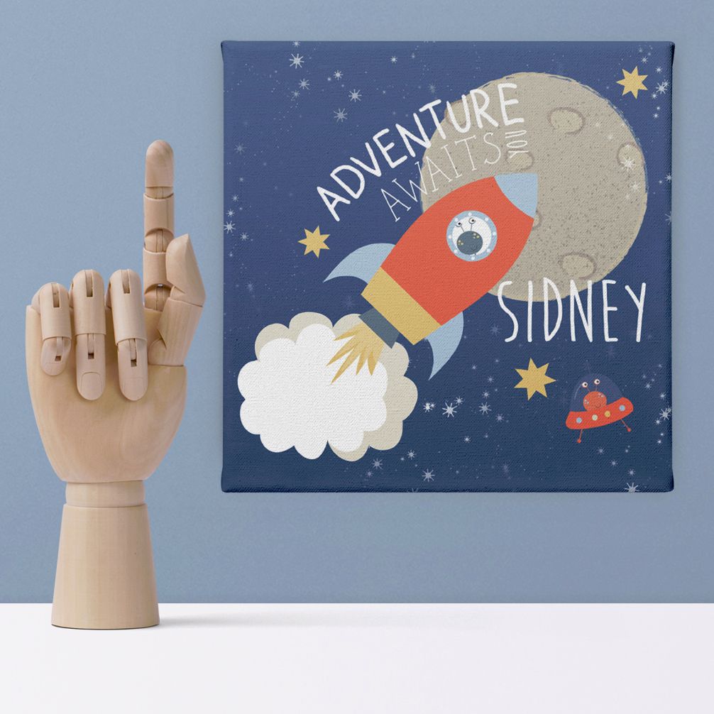Retro Spaceship personalised canvas print for her