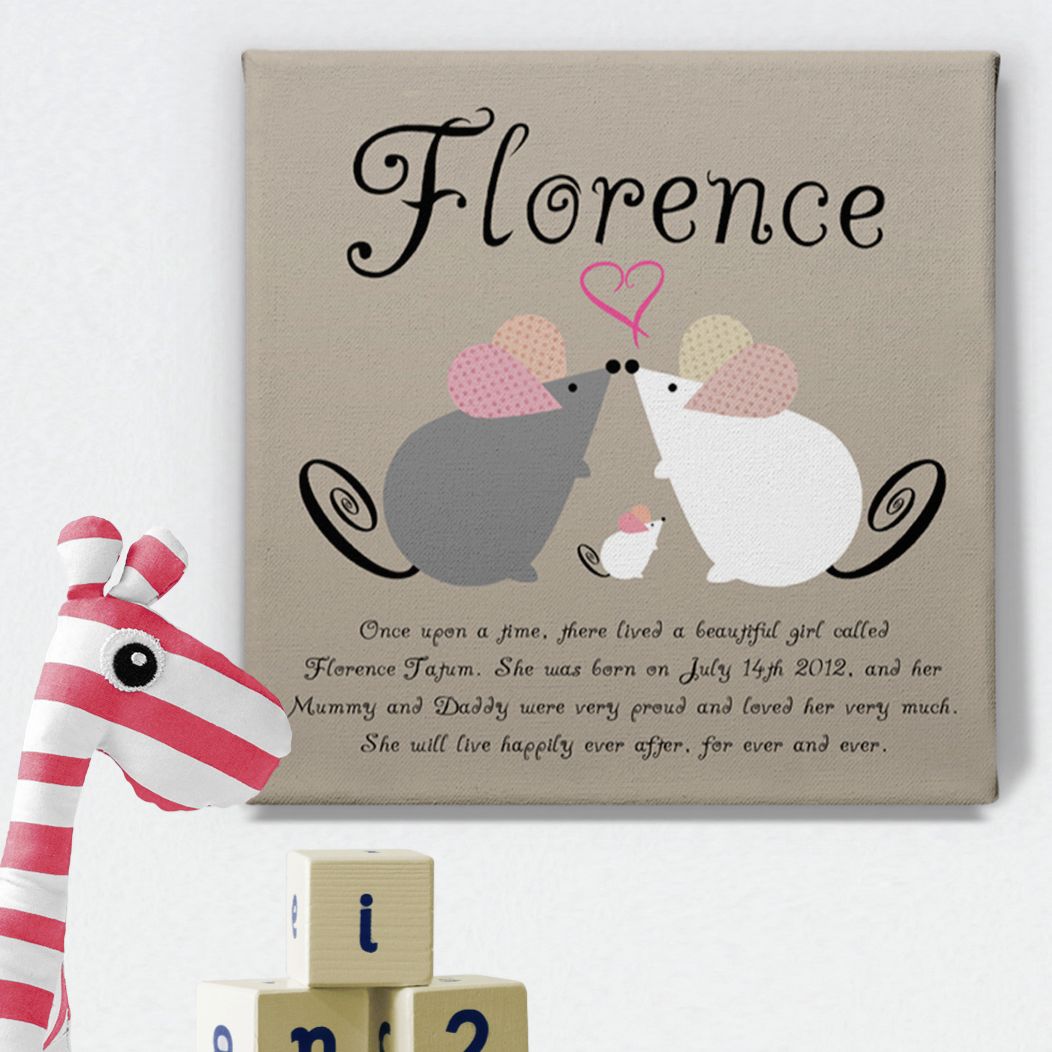 Mouse Family personalised name canvas print