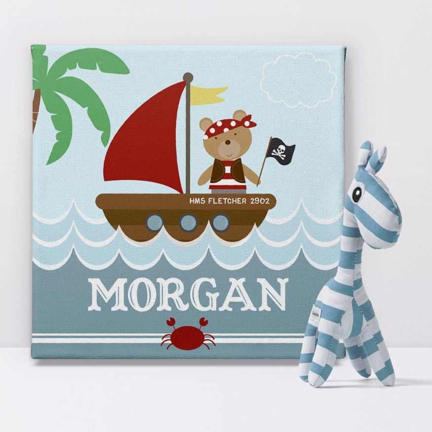 Pirate Bear nautical personalised seaside canvas print