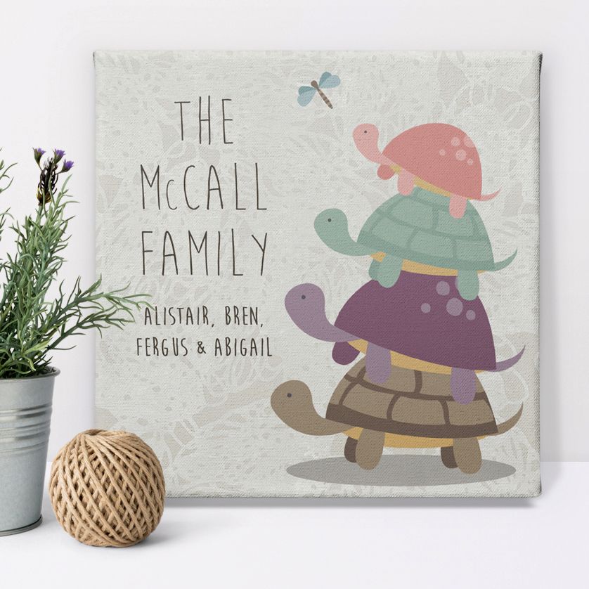 Turtle Family personalised canvas print gift