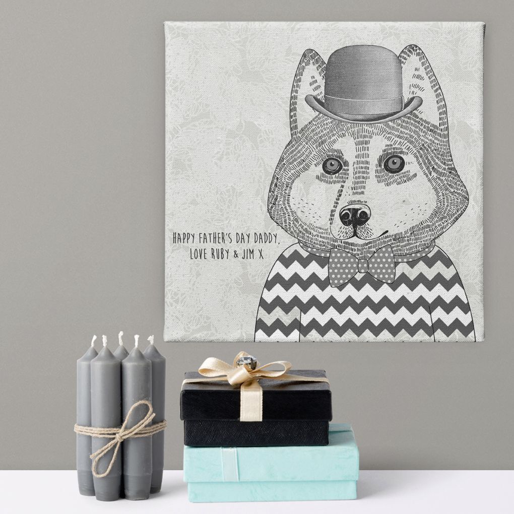 Hipster Husky personalised canvas gift