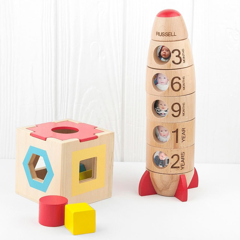 Personalised wooden retro memory rocket ship baby photos | nursery gift | christening gift | PhotoFairytales