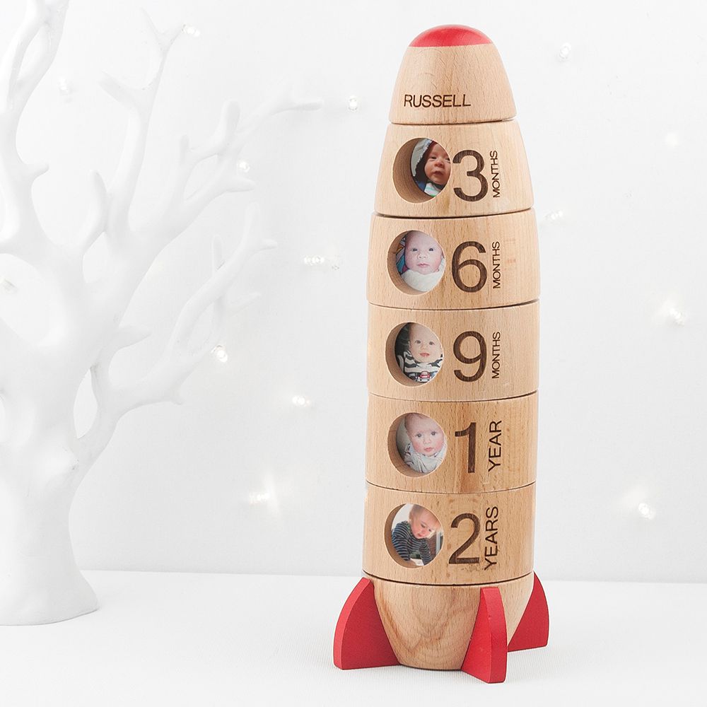 Personalised wooden retro memory rocket ship baby photos | nursery gift | christening gift | PhotoFairytales