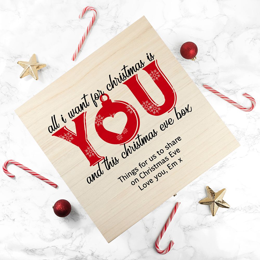 Personalised wooden Christmas Eve box | Romantic Couples design | choice of designs available at PhotoFairytales