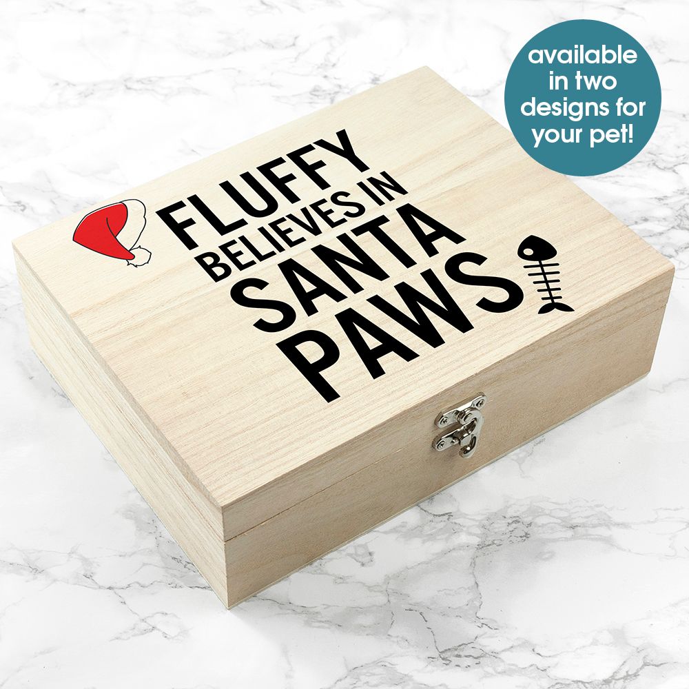 Personalised pet wooden Christmas Eve box | Santa Paws design | choice of designs available at PhotoFairytales