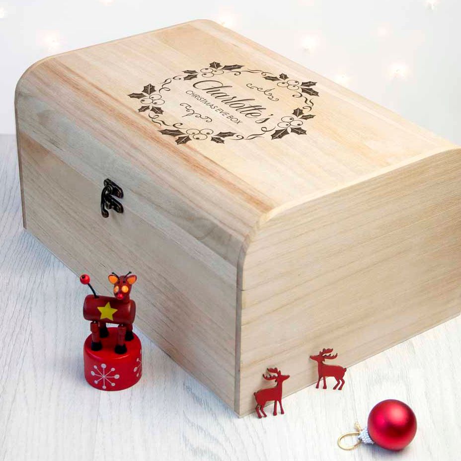 Personalised wooden Christmas Eve box | Mistletoe Chest Box design | choice of designs available at PhotoFairytales