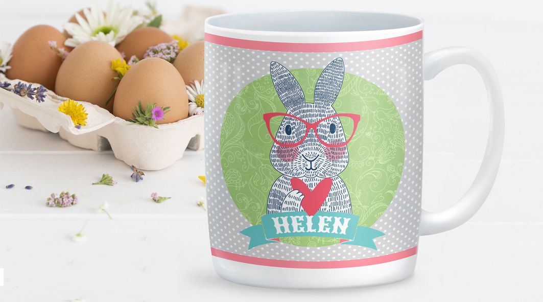 Spectacled Rabbit personalised mug gift for her | hare | bunny | Easter