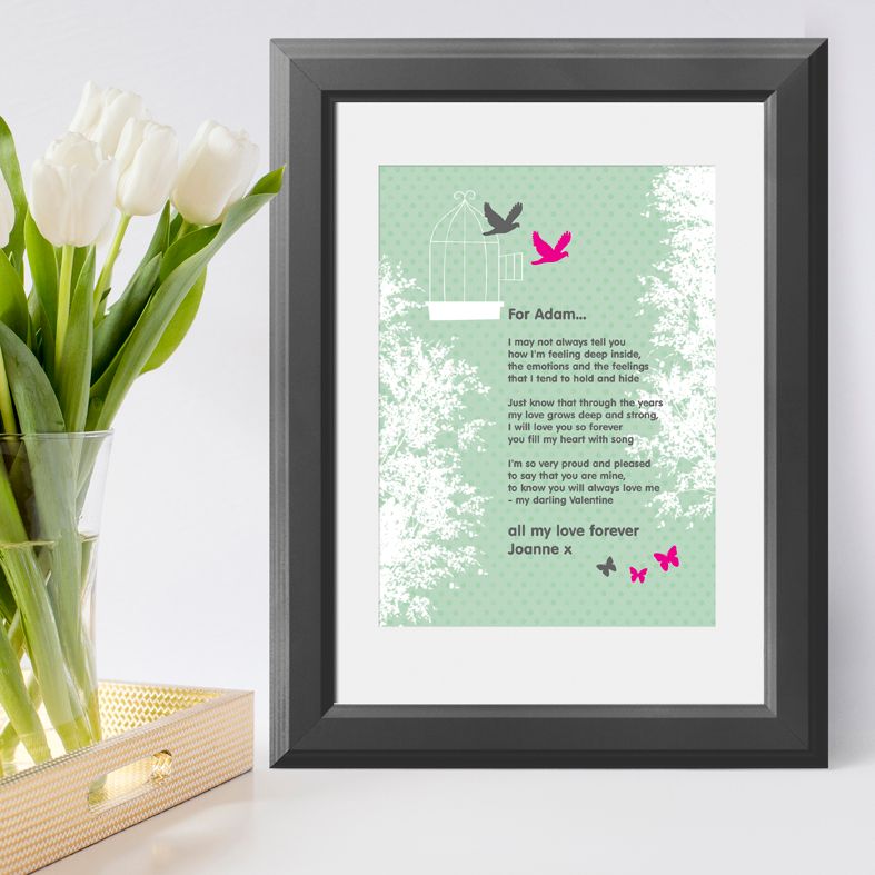 Personalised Bird Cage Poem Art Print| custom designed love poem print. Keep the featured love poem or request your own special wording, poetry or song lyrics. A truly thoughtful and touching romantic gift idea, from PhotoFairytales #personalisedpoem #poemart #poemprint