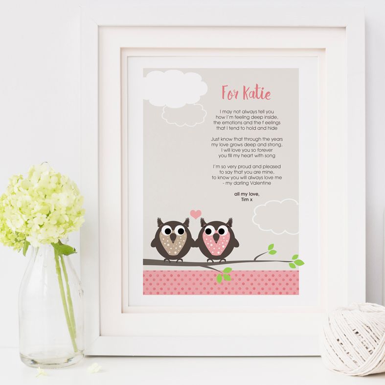 Personalised Owls Poem Art Print| custom designed love poem print. Keep the featured love poem or request your own special wording, poetry or song lyrics. A truly thoughtful and touching romantic gift idea, from PhotoFairytales #personalisedpoem #poemart #poemprint
