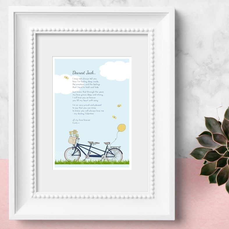Personalised Bicycle Built for Two Poem Art Print| custom designed love poem print. Keep the featured love poem or request your own special wording, poetry or song lyrics. A truly thoughtful and touching romantic gift idea, from PhotoFairytales #personalisedpoem #poemart #poemprint