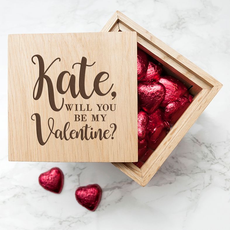 Personalised Real Oak Photo Cubes, Be My Valentine | romantic gift for Valentine, anniversary or wedding. Handcrafted, engraved to order, available filled with chocolates!