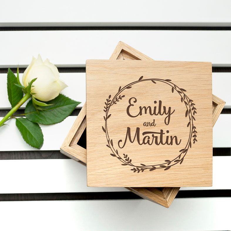 Personalised Oak Photo Cubes | Engraved Gift Box