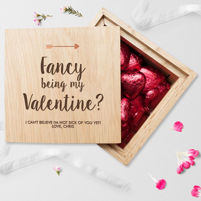 Personalised Real Oak Photo Cubes, Fancy Being My Valentine | romantic gift for Valentine, anniversary or wedding. Handcrafted, engraved to order, available with chocolates!