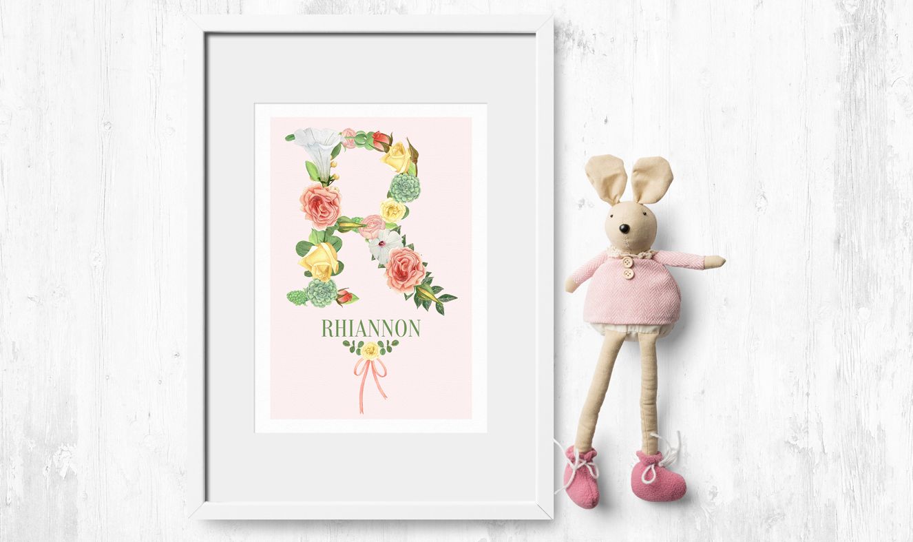 Personalised Floral Initial Alphabet Prints | feminine watercolour prints from PhotoFairytales