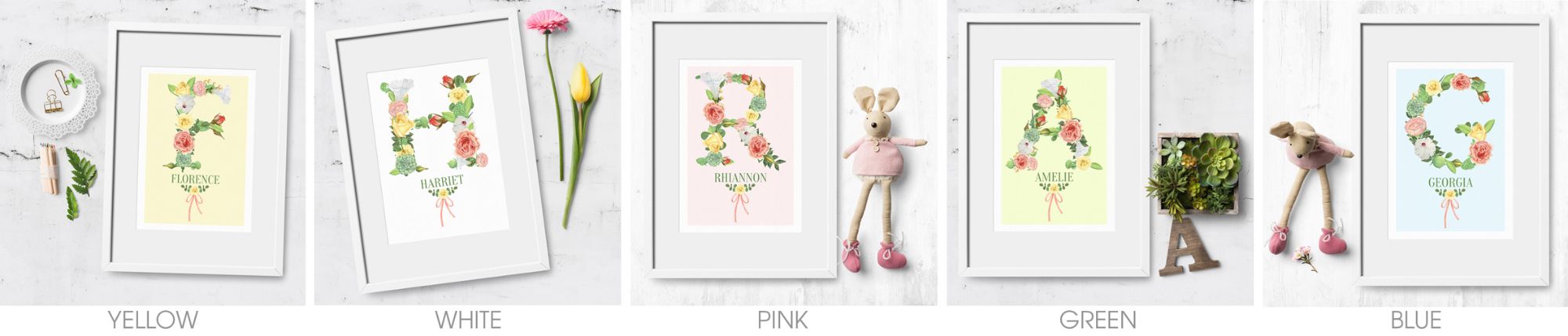 Personalised Floral Initial Alphabet Prints | feminine watercolour prints from PhotoFairytales