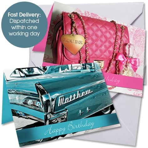 Fun personalised greeting cards, fast free delivery